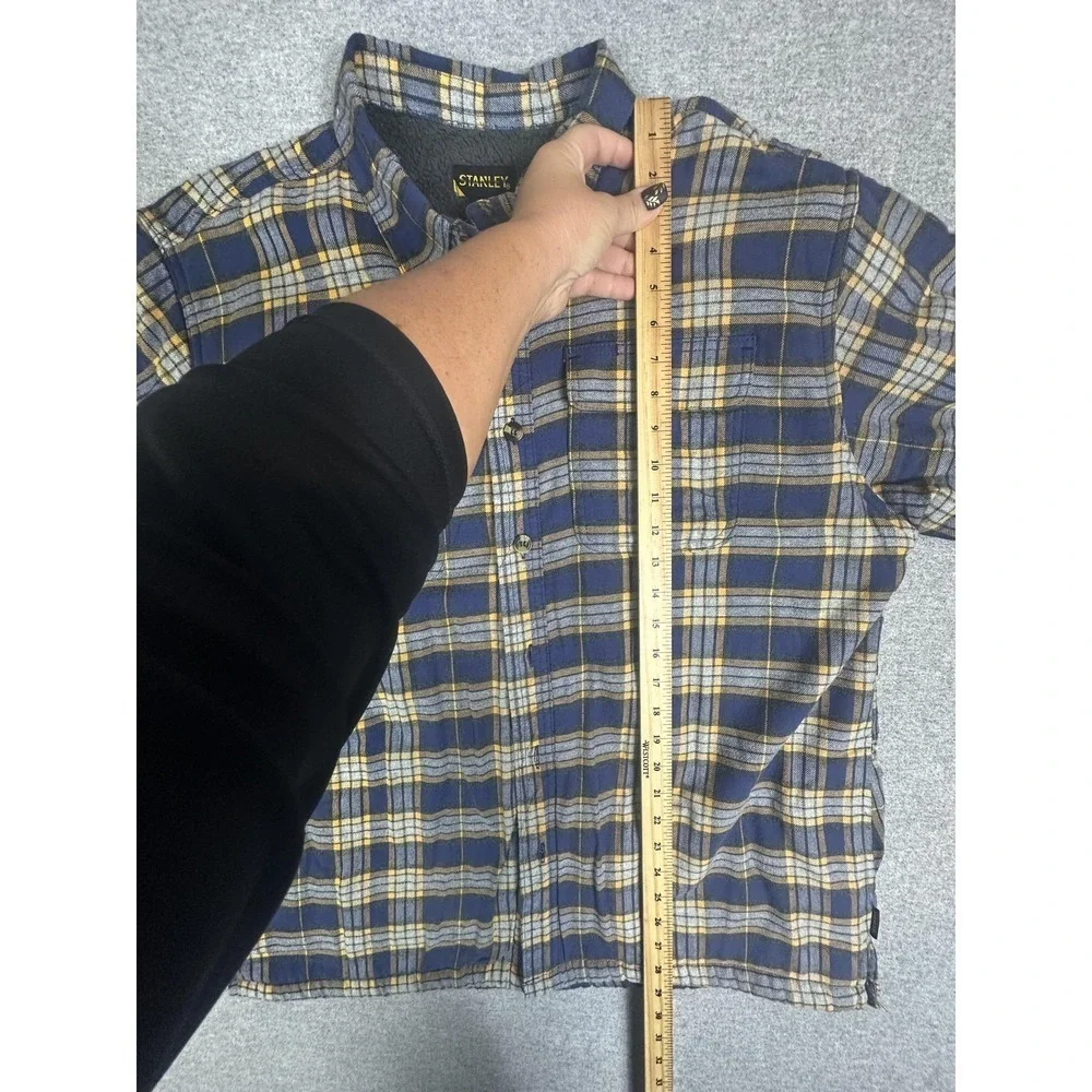 Stanley Jacket Mens 2XL Blue Yellow Plaid Sherpa Lined Flannel Button Up